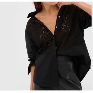 Gap - NWT Lace Bib Big Shirt - Black button down Long Sleeve, Sz M
